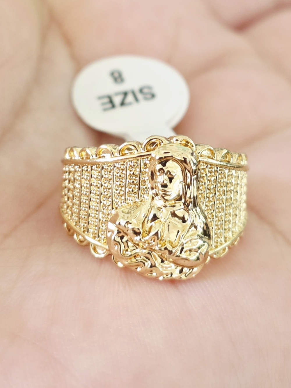 18k Gold Plated Religious Statement Ring in Gold - Size 8
